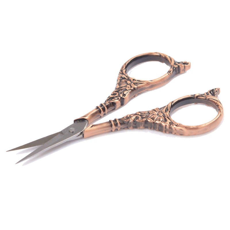 BIHRTC 2 Pairs Sewing Scissors Vintage European Style Flower Pattern Needlework Embroidery Stainless Steel Craft Tailor Scissors (Copper+Copper) - Image 4